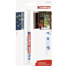 Edding Kreidemarker 4090 zum Beschriften von Tafeln und Glasflächen mit einer Strichbreite von 4 bis 15 Millimeter in der Verkaufsverpackung.