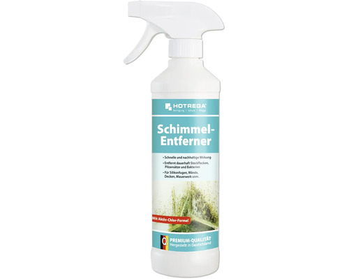 Hotrega Schimmelentferner mit Aktiv-Chlor-Formel in der Sprühflasche zur Beseitigung von Stockflecken und Pilzansätzen an Wänden und Fugen