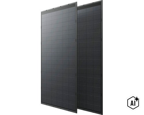 Zwei rechteckige Solarmodule mit schwarzem Rahmen zur Stromerzeugung auf dem Dach. (Image AI modified or generated)