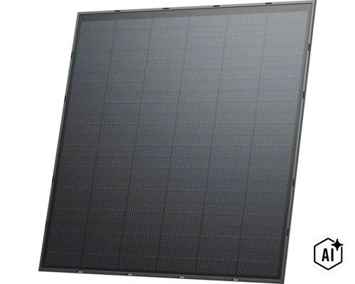Rechteckiges Photovoltaik Solarmodul mit schwarzem Rahmen (Image AI modified or generated)