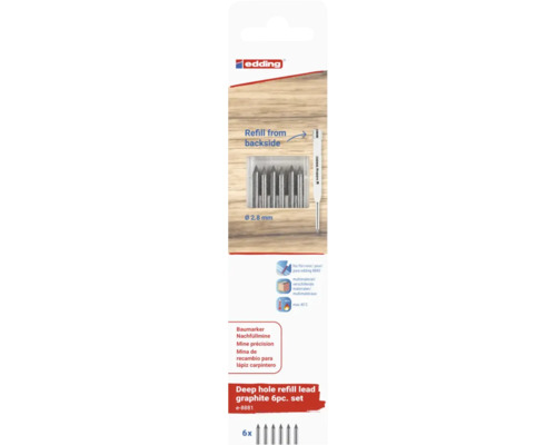 Edding 8881 Tieflochmarker Ersatzminen Set mit 6 Stück Graphitminen Durchmesser 2,8 Millimeter für Edding 8880 Tieflochmarker