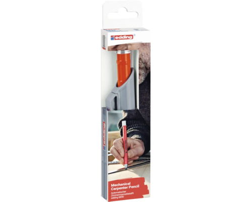 Edding 8890 mechanischer Zimmermannsbleistift in Blisterverpackung inklusive Halterung für präzises Markieren auf Holz und anderen Oberflächen