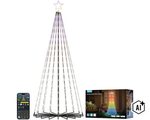 Govee LED Kegel Weihnachtsbaum mit App Steuerung inklusive Sternspitze und Verpackung (Image AI modified or generated)
