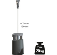 Artiteq Bildergaleie-Seil mit Gleiter und Haken 150 Zentimeter Länge 2 Millimeter Durchmesser und maximal 20 Kilogramm Traglast
