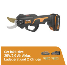 Worx Nitro Akku Astschere mit 20 Volt und 2,0 Amperestunden Akku, Ladegerät und zwei Ersatzklingen im Set