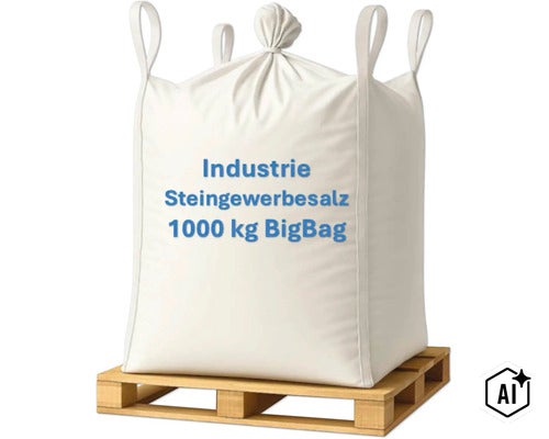 Industrie Steingewerbesalz 1000 Kilogramm im BigBag auf einer Holzpalette (Image AI modified or generated)