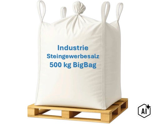 Industrie Steingewerbesalz 500 Kilogramm im BigBag auf einer Holzpalette (Image AI modified or generated)