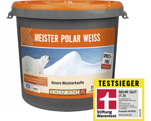 Eimer mit Meister Polar Weiss Wandfarbe von Hornbach inklusive Stiftung Warentest Testsieger Auszeichnung