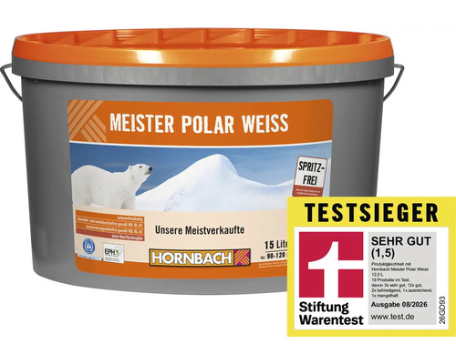 HORNBACH Meister Polar Weiss Innenfarbe 15 Liter mit Stiftung Warentest Testsieger Auszeichnung
