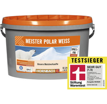Hornbach Meister Polar Weiss Wandfarbe in einem 5 Liter Eimer, ausgezeichnet als Testsieger mit sehr gut von der Stiftung Warentest.