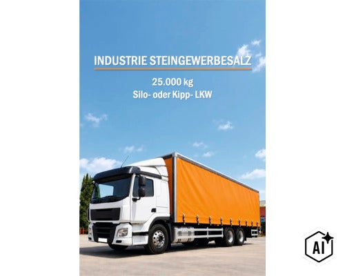Industrie Steingewerbesalz, 25.000 kg Lieferung per Silo- oder Kipp-LKW (Image AI modified or generated)