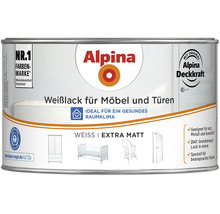 Dose Alpina Weisslack für Möbel und Türen, extra matt, für Holz, Metall und Kunststoff, mit Blauer Engel Zertifikat.