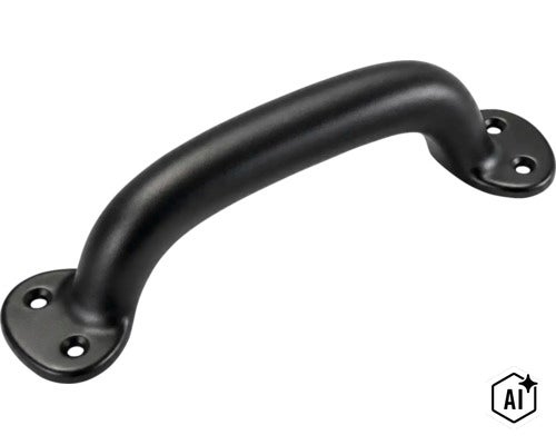 Stabiler Türgriff aus Metall mit abgerundeten Montageplatten und Bohrungen zur Befestigung für Türen und Tore. (Image AI modified or generated)