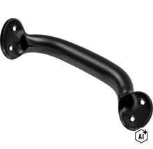 Gebogener Türgriff aus Metall zur Wandmontage mit zwei Befestigungspunkten pro Ende (Image AI modified or generated)