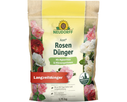 Neudorff Azet Rosendünger Langzeitdünger, 1,75 Kilogramm mit Mykorrhiza und Mikroorganismen, sicher für Mensch und Tier.