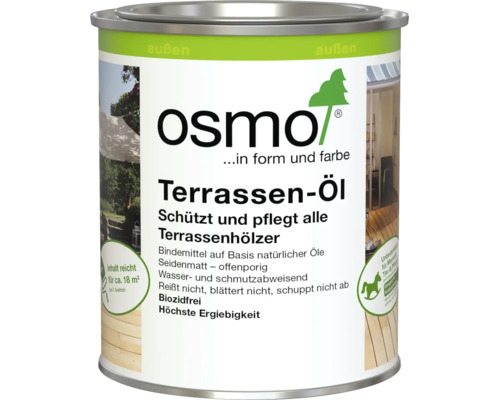 Osmo Terrassen-Öl für den Außenbereich, schützt und pflegt alle Terrassenhölzer, biozidfrei, offenporig und wasserabweisend in der Dose.