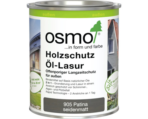 Osmo Holzschutz Öl-Lasur 905 Patina seidenmatt 2,5 Liter Dose für Außen mit Langzeitschutz gegen Schimmel Algen und Pilzbefall