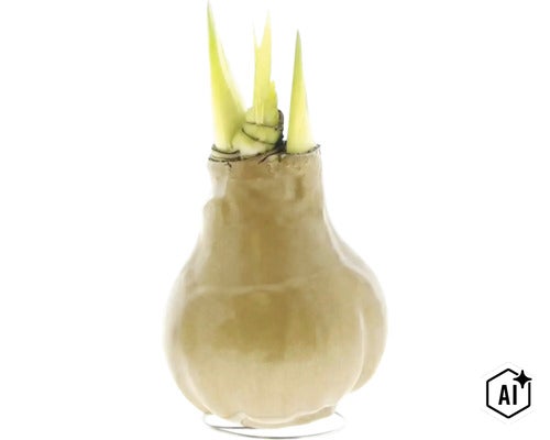 Amaryllis Blumenzwiebel mit grünen Trieben (Image AI modified or generated)
