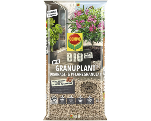 Compo Bio Granuplant Drainage und Pflanzgranulat 10 Liter Beutel aus natürlichem Bimsstein mit 8 bis 16 Millimeter Körnung