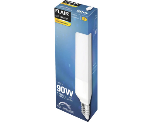 Flair LED Lampe T45 E27, 12 Watt, entspricht 90 Watt, 1350 Lumen, 3000 Kelvin warmweiß, nicht dimmbar, Energieeffizienzklasse E