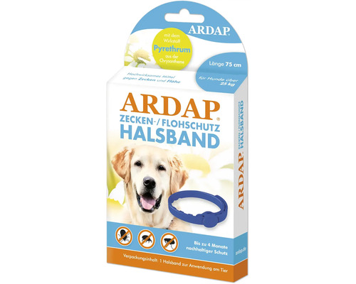 Ardap Zecken- und Flohschutzhalsband für Hunde über 25 kg, 75 cm lang, mit Pyrethrum, 4 Monate Schutz gegen Parasiten.