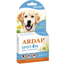 Ardap Spot-On Zecken- und Flohschutz für Hunde über 25 kg, 3 Tuben mit Pyrethrum zur Anwendung am Tier.