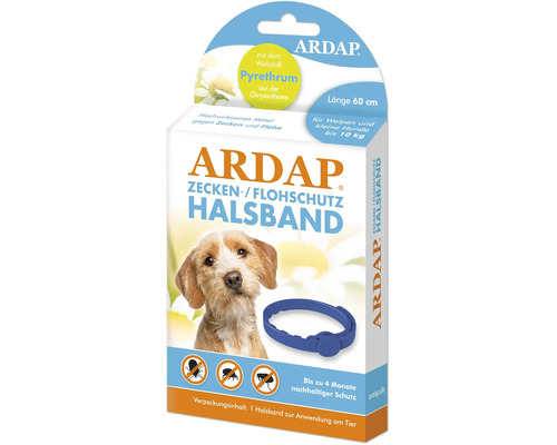 ARDAP Zecken und Flohschutz Halsband für Welpen und kleine Hunde bis 10 Kilogramm 60 Zentimeter Länge mit Pyrethrum Wirkstoff