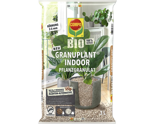 Compo Bio Granuplant Indoor Pflanzgranulat 3 Liter mit 2 bis 5 Millimeter Körnung, nachhaltige Blähton Alternative aus Naturbims.