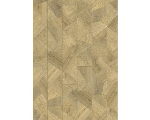 Bodenbelag mit Holzoptik und geometrischem Muster