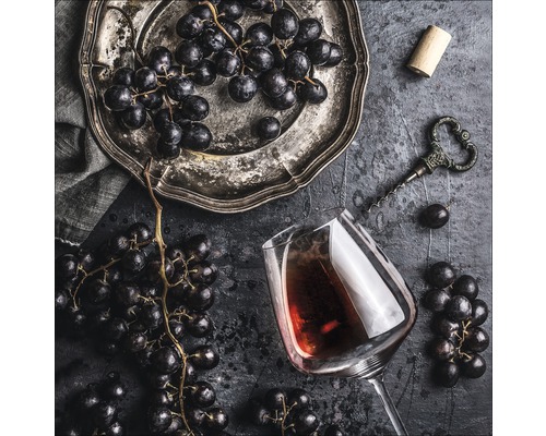 Glasbild Wein und Trauben 30x30 cm