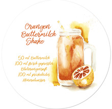 Illustration eines Orangenbuttermilchshakes mit Zutatenliste