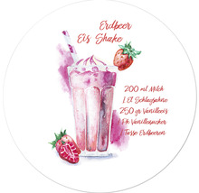 Abbildung eines Erdbeer Milchshakes mit Zutatenliste