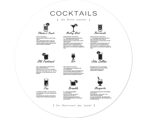 Glasbild rund Different Cocktails Ø 50 cm