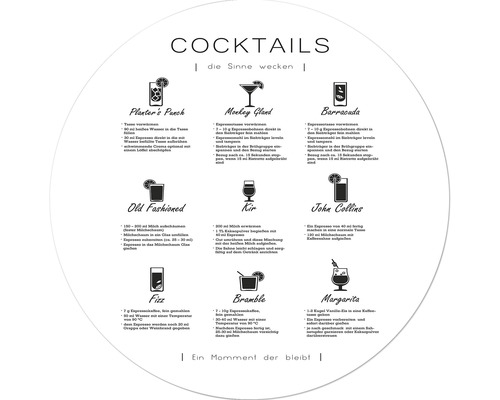 Glasbild rund Different Cocktails Ø 20 cm