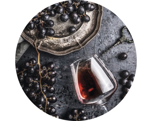 Glasbild rund Wein und Trauben Ø 30 cm