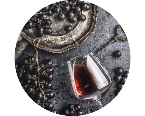 Glasbild rund Wein und Trauben Ø 50 cm