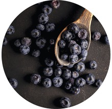 Blaubeeren in einem Holzlöffel