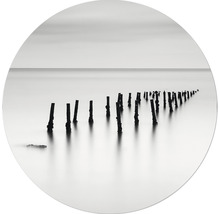 Fotografie einer Reihe alter Holzpfähle im Wasser