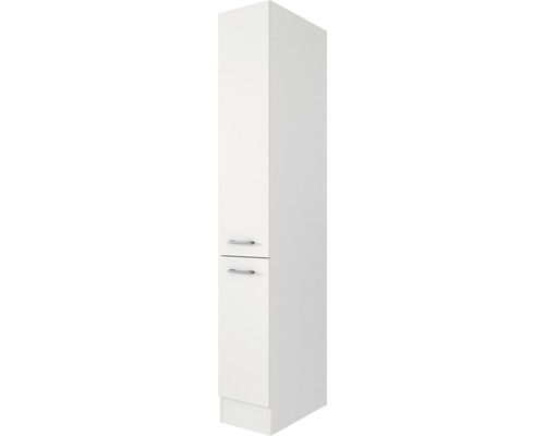 Weißer Hochschrank mit zwei Türen und Griffen