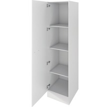 Offener weißer Küchenschrank mit Regalen