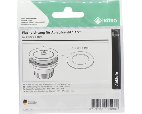 Flachdichtung für Ablaufventil, 47 x 68 x 1 Millimeter