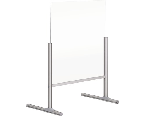 Freistehender Spuckschutz aus Acrylglas mit Aluminiumrahmen