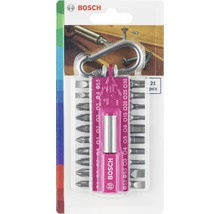 Bosch Logo. 21-teiliges Schrauberbit-Set mit Karabinerhakenverpackung.