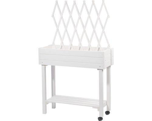 Hochbeet aus Holz mit Rankgitter und Ablagefläche