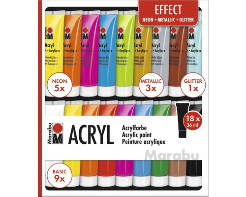 Marabu Acrylfarben Set EFFECTS, 18 x 36ml