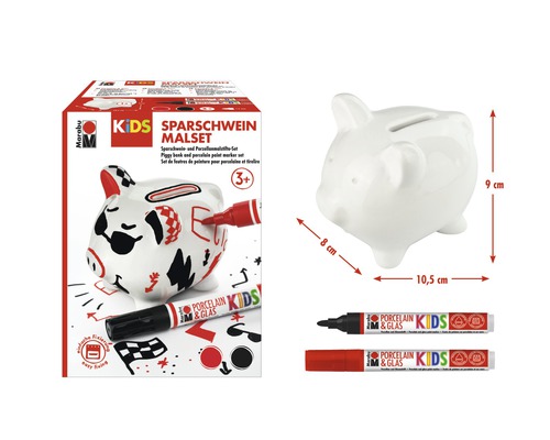 Marabu Kids Sparschwein Malset mit Porzellanmalstiften und Sparschwein