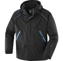 Schwarze Herren Winterjacke mit Kapuze und blauen Akzenten