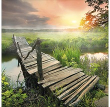 Holzbrücke über einen Bach in ländlicher Umgebung