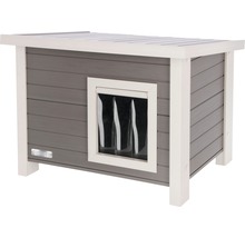 Hundehütte aus Holz mit Türvorhang