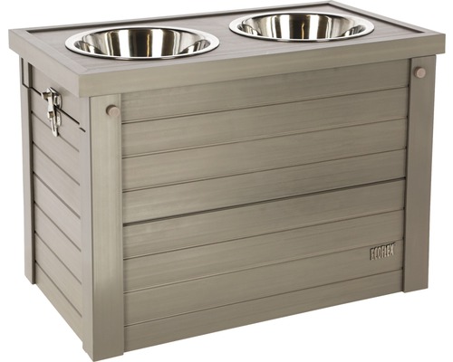 Futter- und Trinkbar Eco Dinner 54 x 30 x 39,5 cm grau Hundebar mit zwei Edelstahlnäpfen für Futter und Wasser